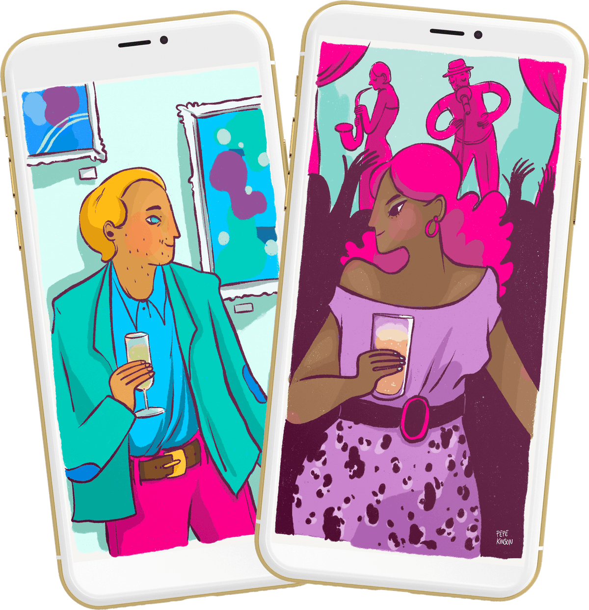 Aperçu de l'application COMPLICES sur iPhone — écrans de profils culturels